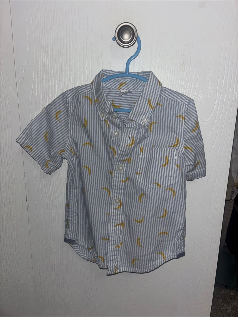GAP Light Blue & White Striped Button-Down Shirt with Yellow Banana Print - Kids